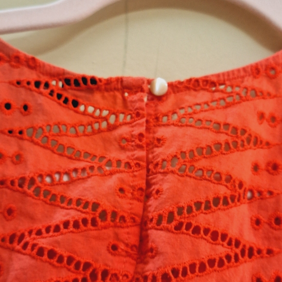 J Crew Sz 10 Coral  Cotton ORange Eyelet Slevless Blouse Tank - Picture 7 of 8